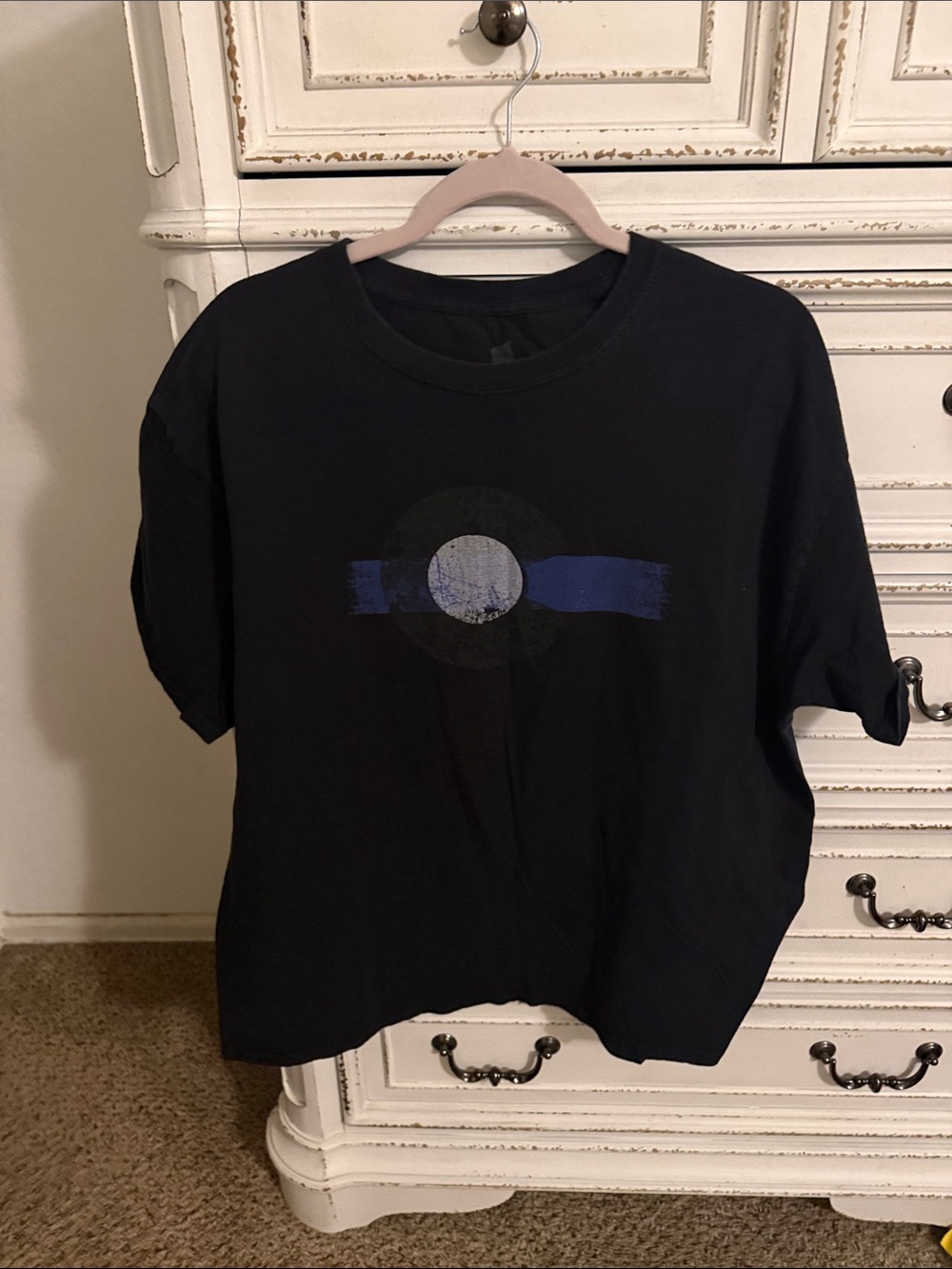 Classic Black Short Sleeve Tee with Blue Accent